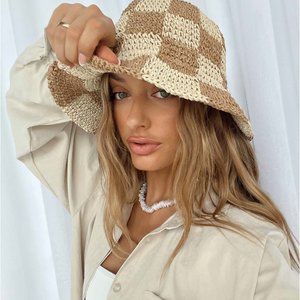Princess Polly Bucket Hat Beige Check
